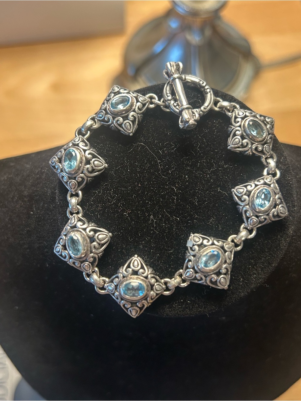 Bali Sterling Silver Topaz Toggle Bracelet